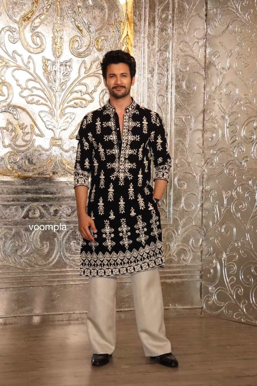 Black Velvet & Ivory Embroidered Kurta Pant Set