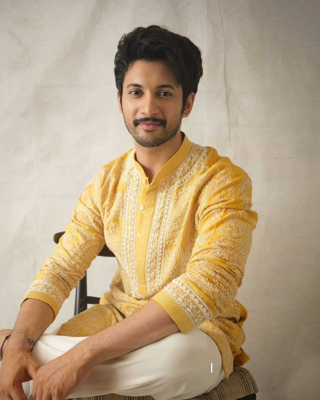 Mustard Yellow Chanderi Heavy Embroidered Kurta Pant Set