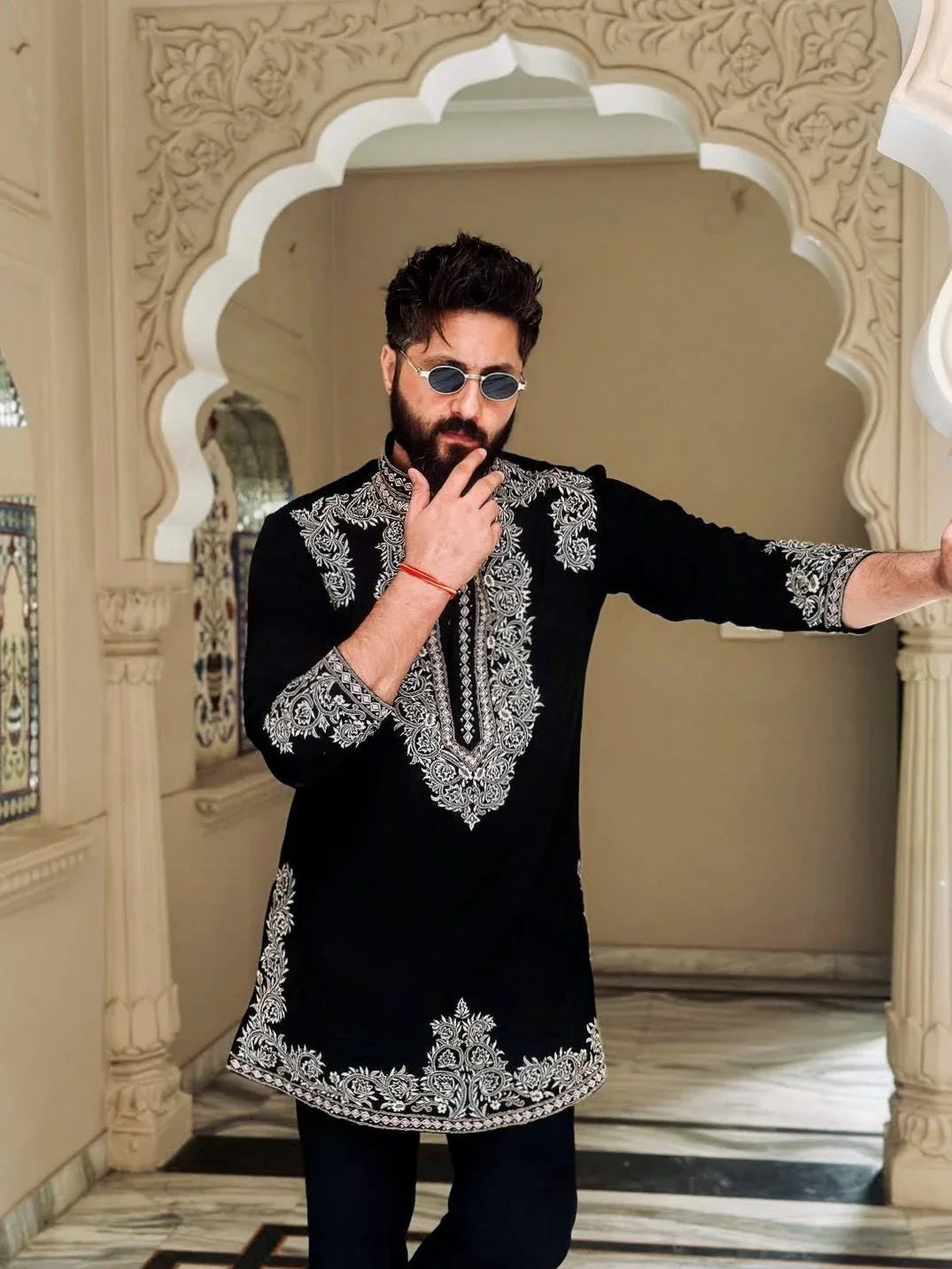 Black Armani Viscose Embroidered Kurta Set
