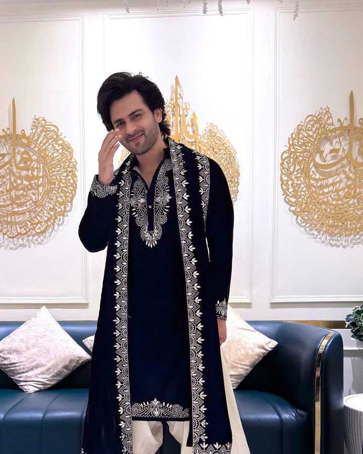 Regal Black Silk Embroidered Kurta Pajama with Dupatta Set