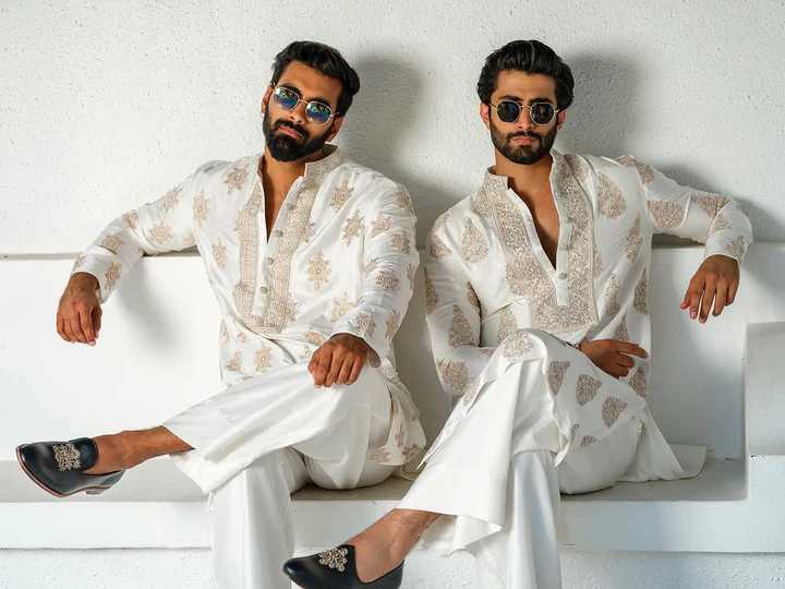 White Silk-Blend Embroidered Kurta Pant Set