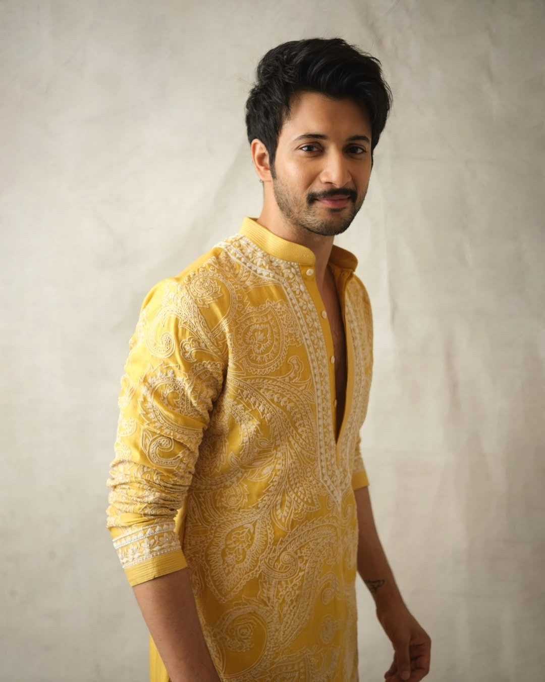 Mustard Yellow Chanderi Heavy Embroidered Kurta Pant Set