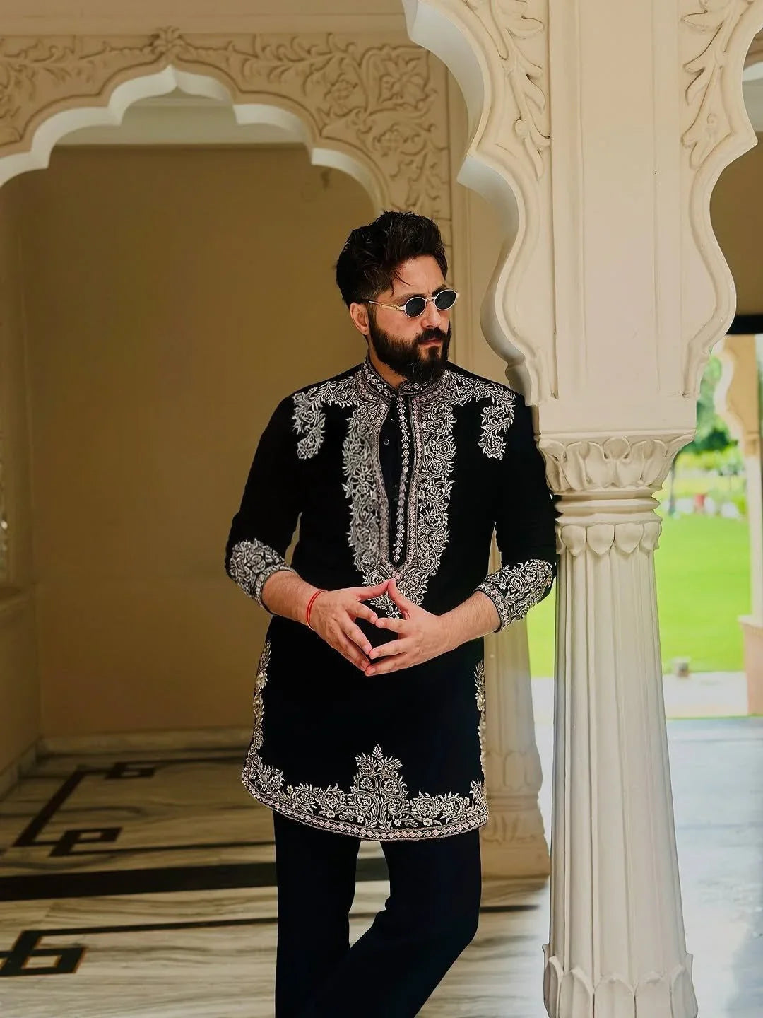 Black Armani Viscose Embroidered Kurta Set