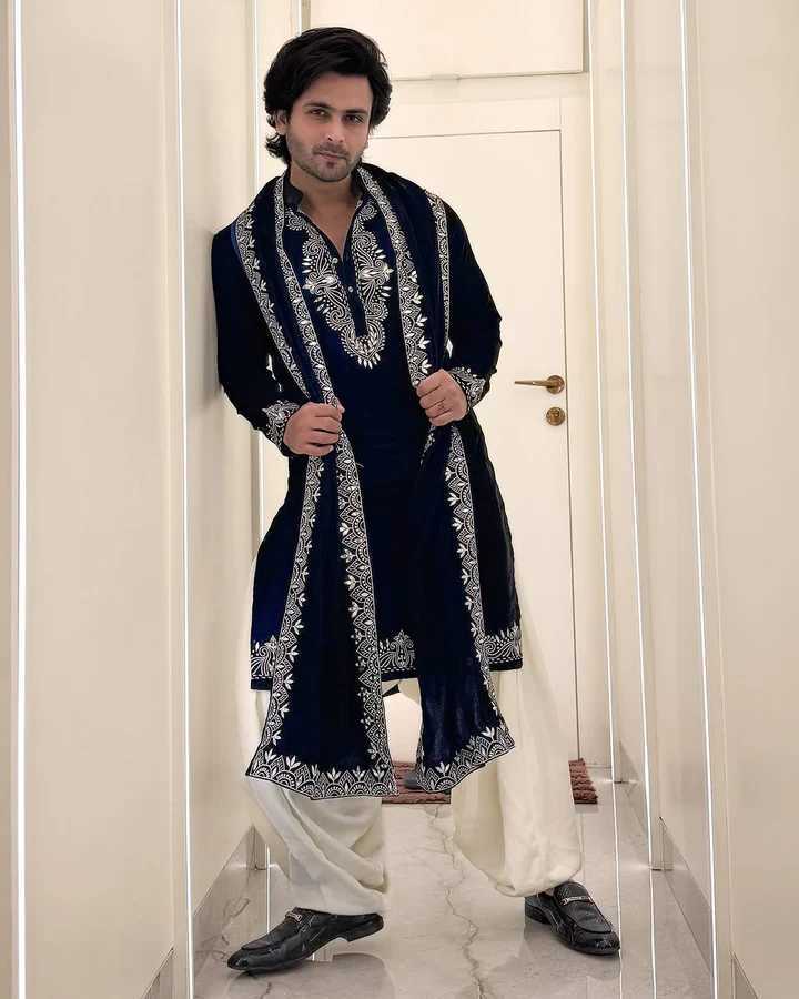 Regal Black Silk Embroidered Kurta Pajama with Dupatta Set