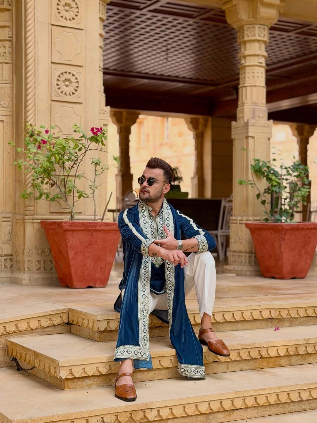 Navy Blue Kurta Pant with Matching Dupatta Set