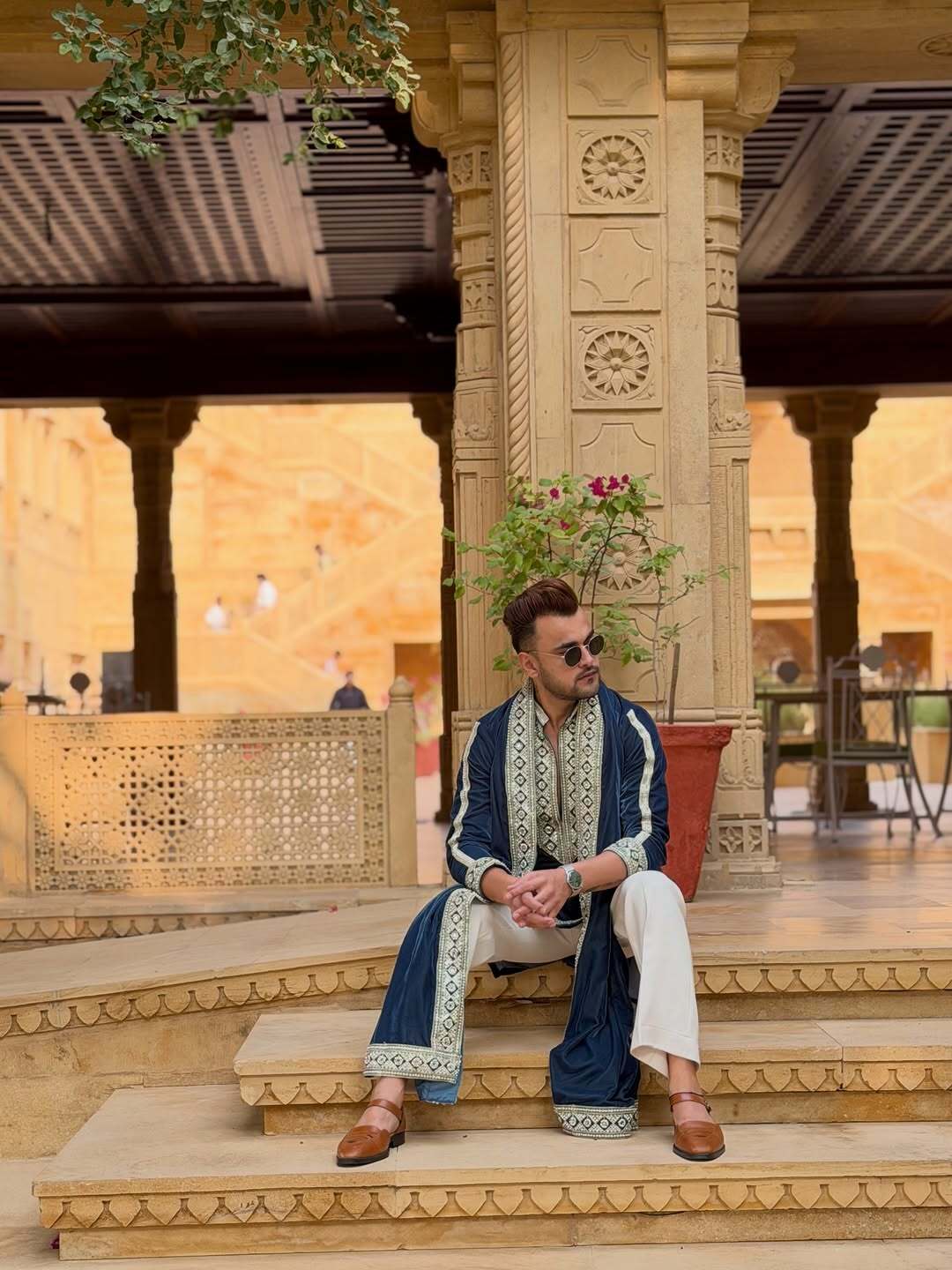 Navy Blue Kurta Pant with Matching Dupatta Set