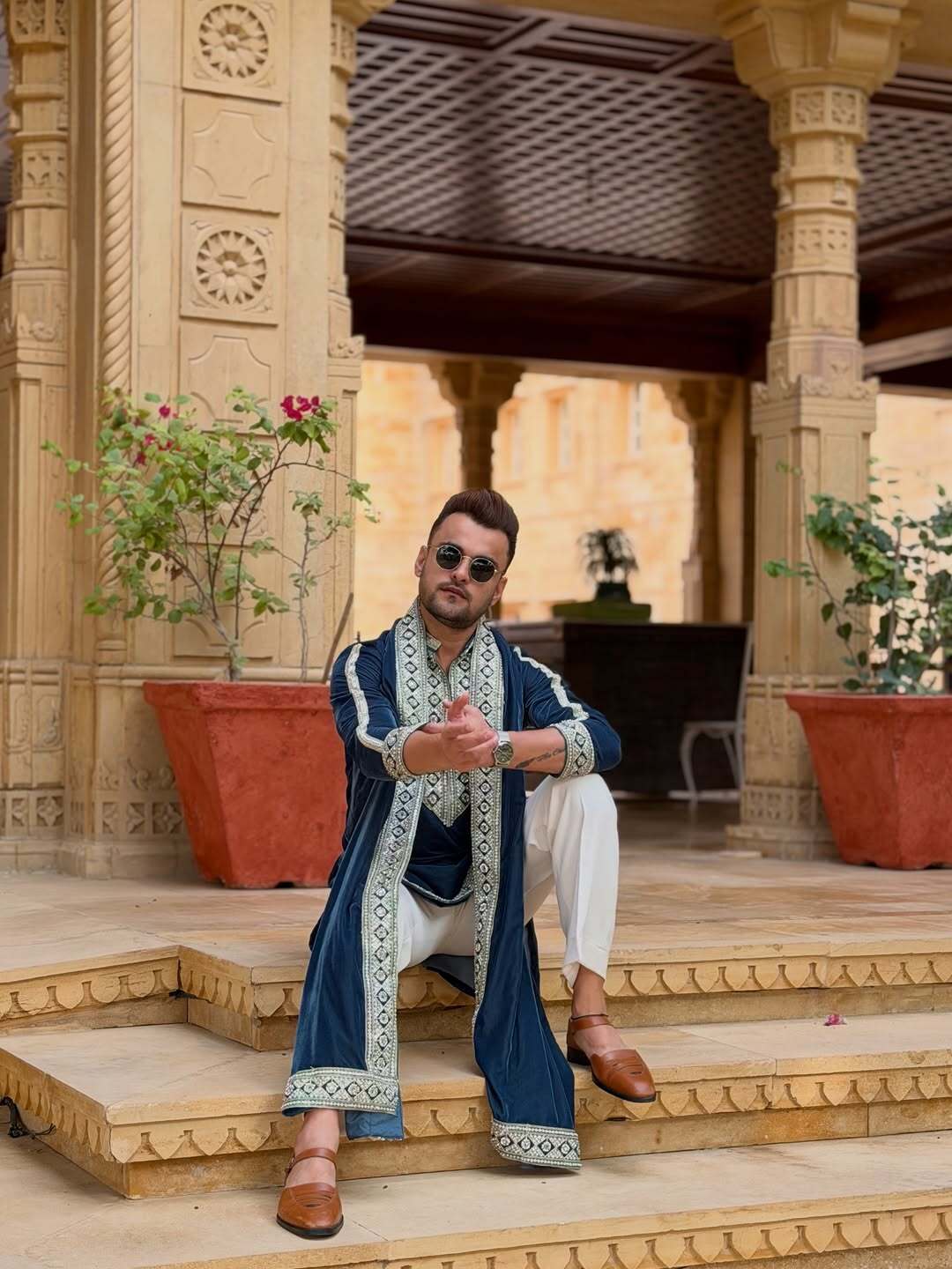Navy Blue Kurta Pant with Matching Dupatta Set