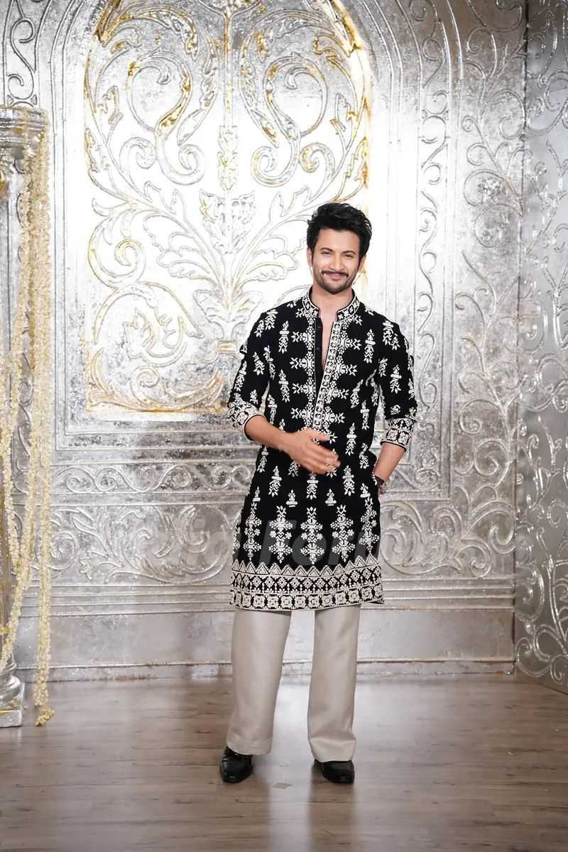 Black Velvet & Ivory Embroidered Kurta Pant Set