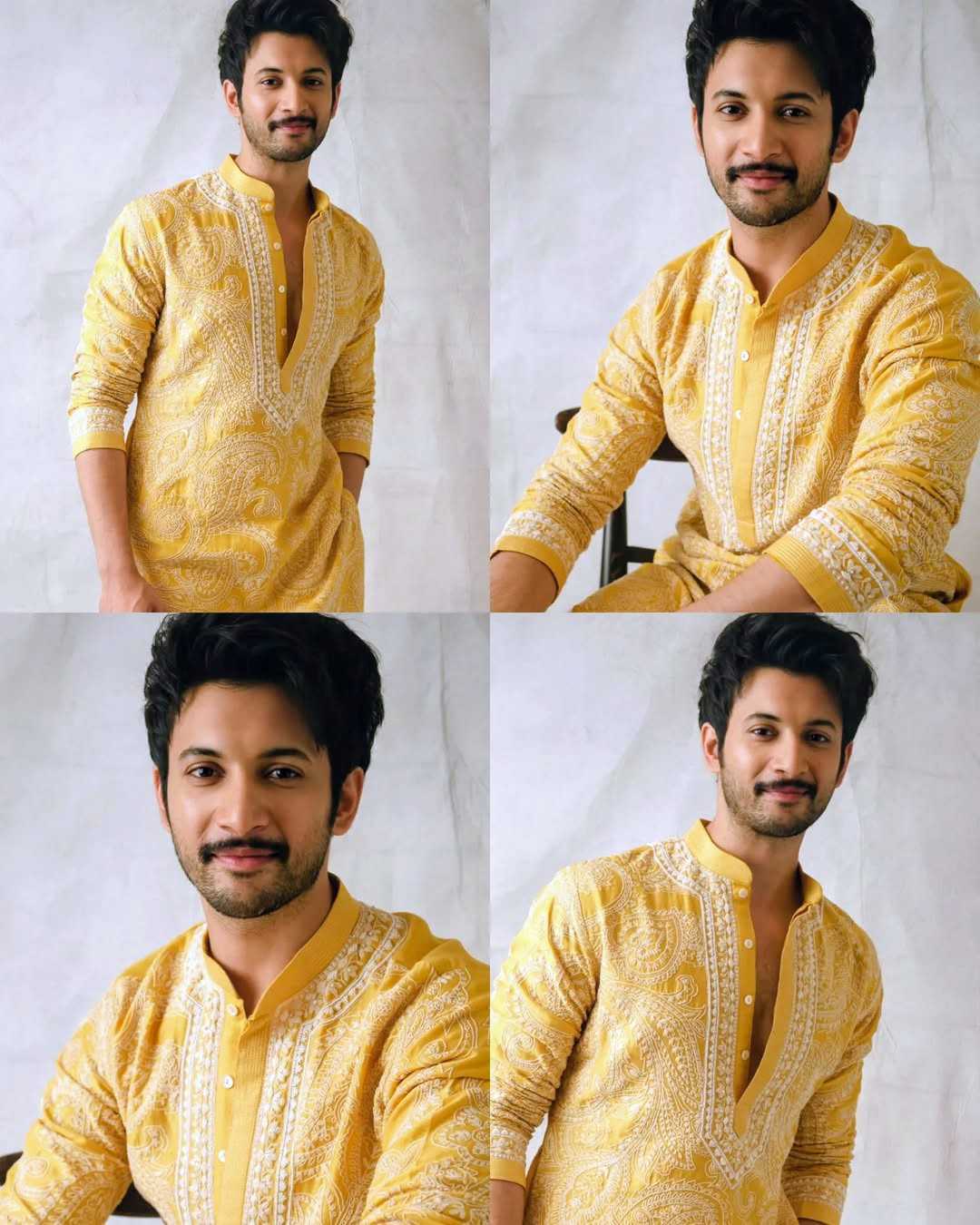 Mustard Yellow Chanderi Heavy Embroidered Kurta Pant Set