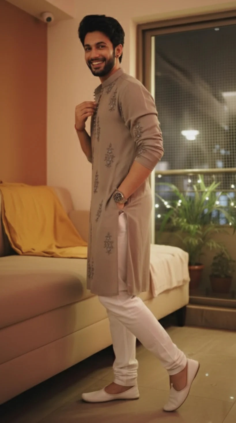 Moss Green Chanderi Handloom Paisley Kurta Set