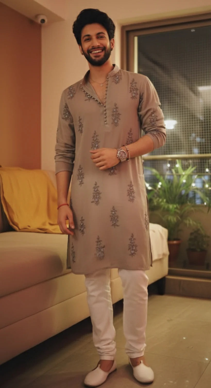 Moss Green Chanderi Handloom Paisley Kurta Set