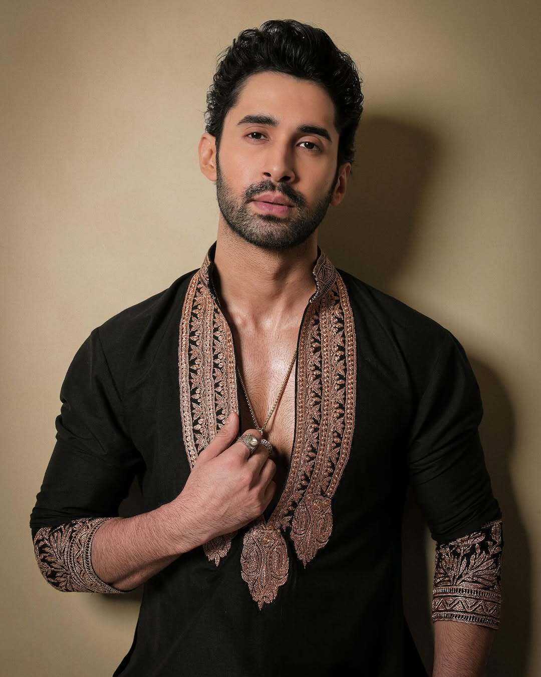 Black & Gold Tilla Placket Kurta Pant Set