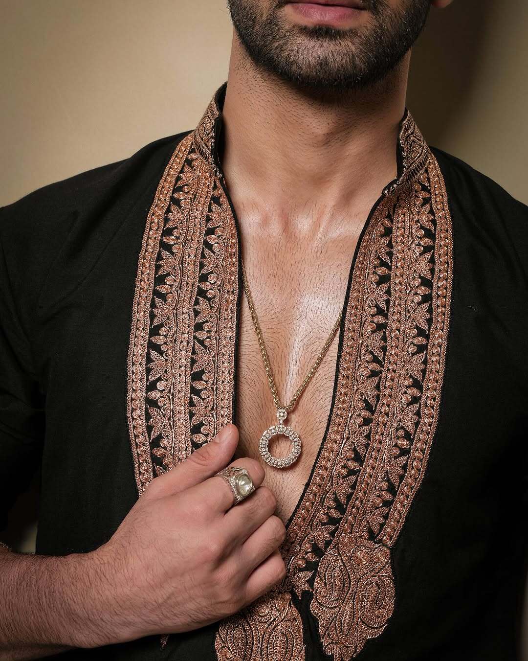 Black & Gold Tilla Placket Kurta Pant Set