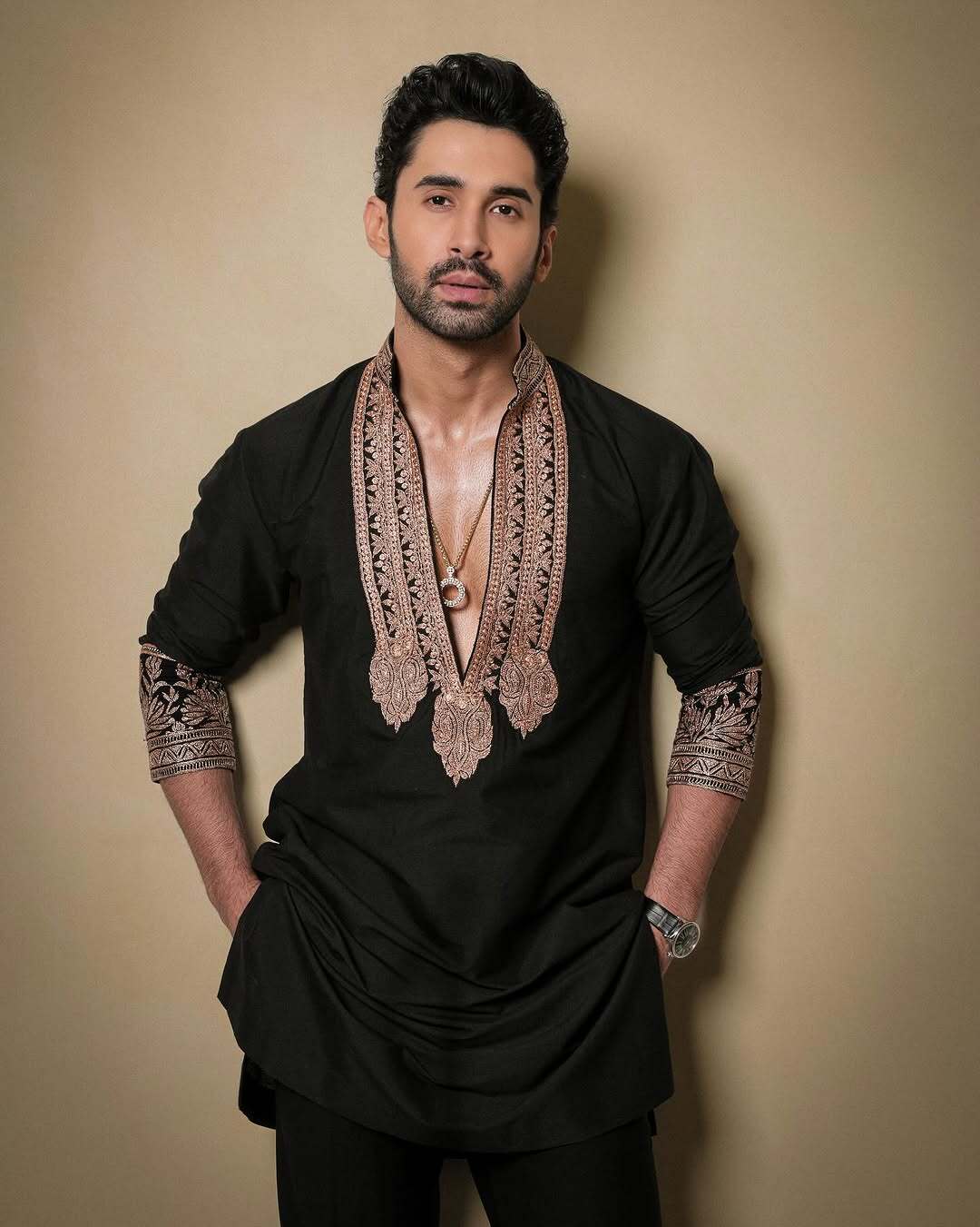 Black & Gold Tilla Placket Kurta Pant Set