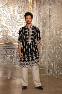 Black Velvet & Ivory Embroidered Kurta Pant Set (Manish Malhotra Inspired)