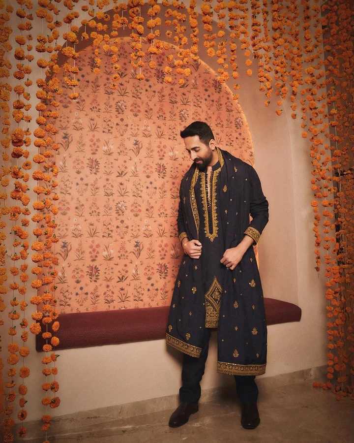 Ayushmann Inspired Black Embroidered Kurta Pant with Dupatta
