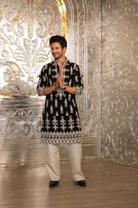 Black Velvet & Ivory Embroidered Kurta Pant Set (Manish Malhotra Inspired)
