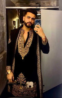 Elvish Yadav Inspired Black Armani Embroidered Kurta Pant with Dupatta