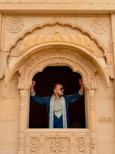 Navy Blue Kurta Pant with Matching Dupatta Set