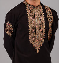 Elvish Yadav Inspired Black Armani Embroidered Kurta Pant with Dupatta