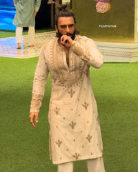 Ranveer Singh Inspired Cream Ivory Embroidered Kurta Pant Set
