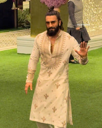 Ranveer Singh Inspired Cream Ivory Embroidered Kurta Pant Set