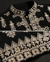 Black Velvet & Ivory Embroidered Kurta Pant Set
