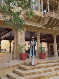 Navy Blue Kurta Pant with Matching Dupatta Set