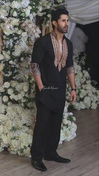 Black & Gold Tilla Placket Kurta Pant Set